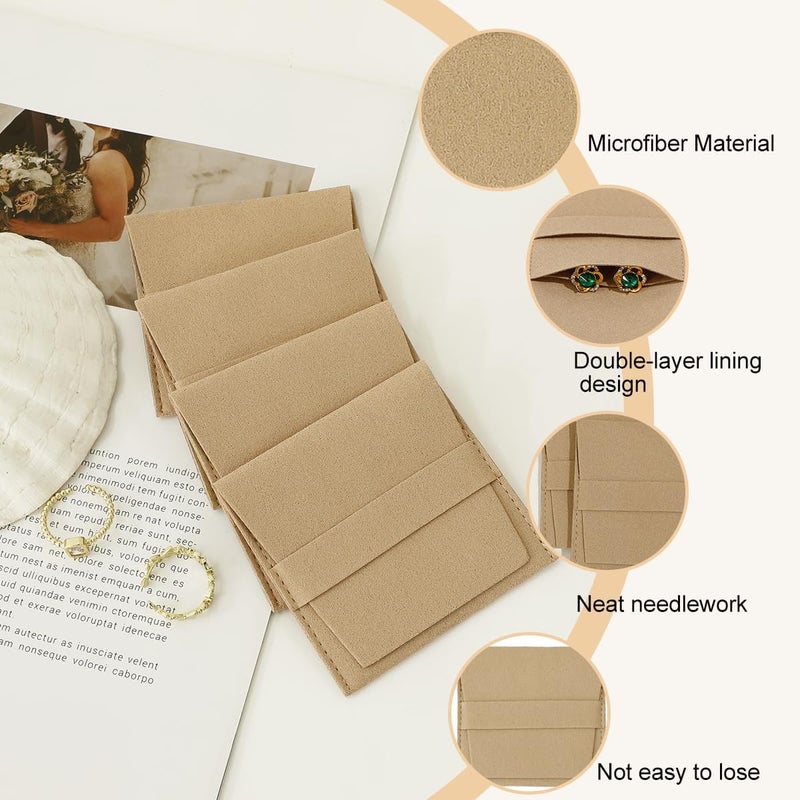 Handmade 40pcs Sand Microfiber Jewelry Pouch 8 x 8cm Jewelry Packaging Bag Luxury Gift Fixed Strap Envelope Style Packaging Small Jewelry Gift Bags for Earrings Necklaces Bracelet Ring - Image 3